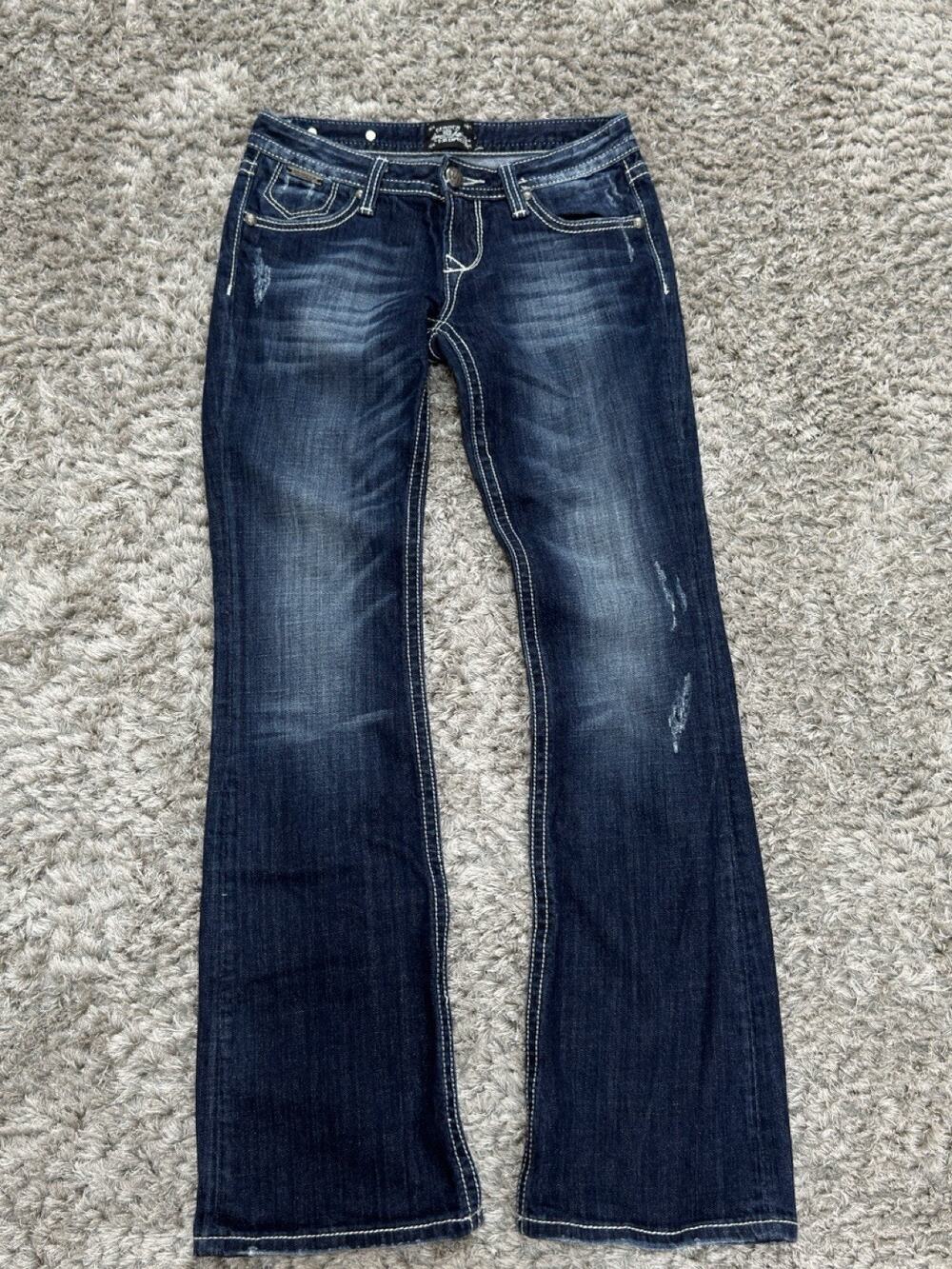 Y2K Be Rock for Express Womens Low Rise Bootcut Jeans Dark Blue Size 0R